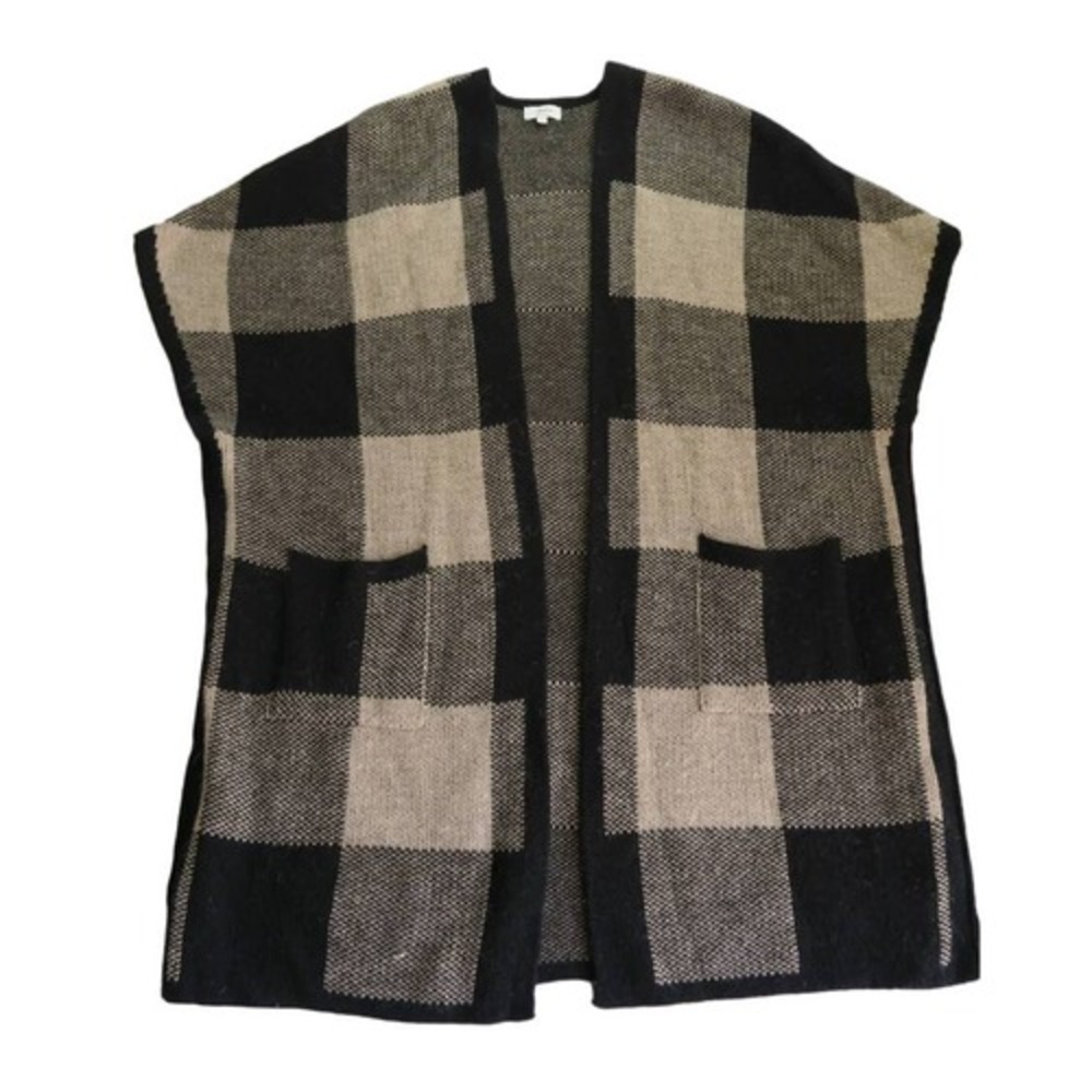 Oriana Sz XL Brown Buffalo Plaid Wool Blend Short Sleeve Cardigan Sweater - Picture 2 of 8